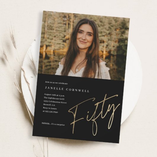 Minimalistisch Script Gold 50ste foto Verjaardag Kaart
