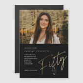 Minimalistisch Script Gold 50ste foto Verjaardag Magnetische Uitnodiging (Voorkant / Achterkant)