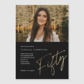 Minimalistisch Script Gold 50ste foto Verjaardag Magnetische Uitnodiging (Voorkant)