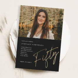 Minimalistisch Script Gold 50ste foto Verjaardag Magnetische Uitnodiging