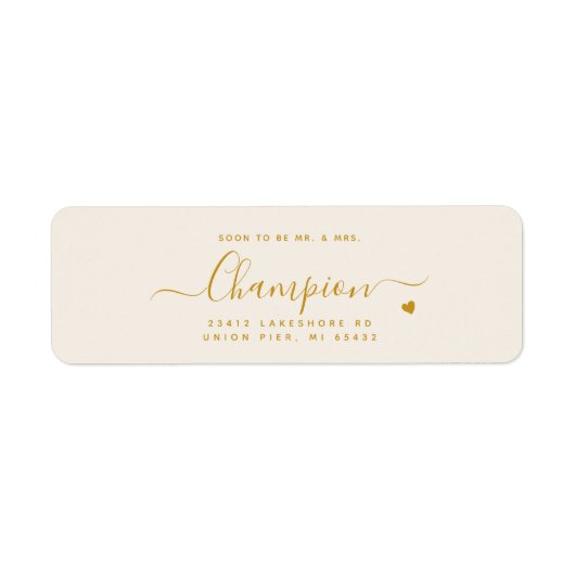 Minimalistisch Script Gold Wedding Retouradres Etiket (Voorkant)