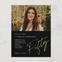 Minimalistisch script goud 50ste foto verjaardag briefkaart