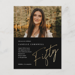 Minimalistisch Script Goud 50ste Foto Verjaardag Briefkaart