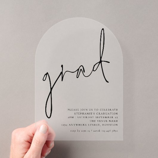 Minimalistisch script Grad Afstudeerfeest Acryl Uitnodigingen (Insitu (Draagbaar))