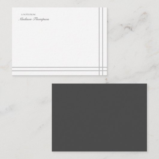 Minimalistisch script grijs wit 2 zij dubbele rand notitiekaartje (Voorkant / Achterkant)