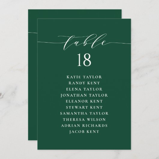 Minimalistisch Script Groen Zitplan Tafelnummer (Voorkant / Achterkant)