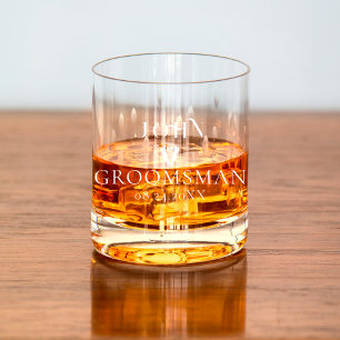 Minimalistisch script Groomsman Monogram Bruidsfee Whisky Glas