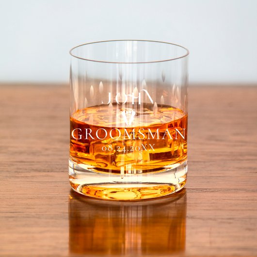 Minimalistisch script Groomsman Monogram Bruidsfee Whisky Glas