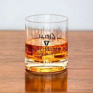 Minimalistisch script Groomsman Monogram Bruidsfee Whisky Glas