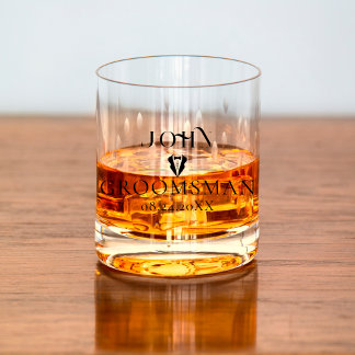 Minimalistisch script Groomsman Monogram Bruidsfee Whisky Glas