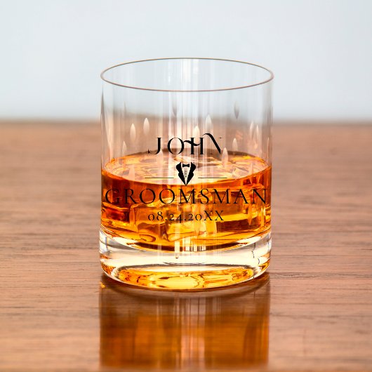 Minimalistisch script Groomsman Monogram Bruidsfee Whisky Glas