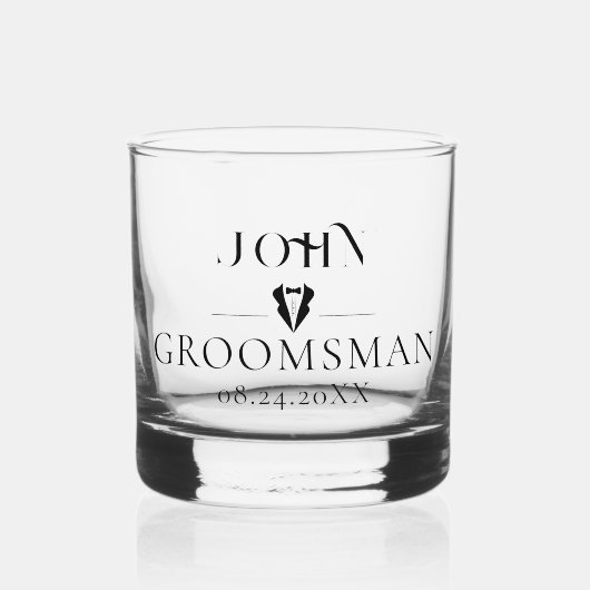 Minimalistisch script Groomsman Monogram Bruidsfee Whisky Glas (Voorkant)
