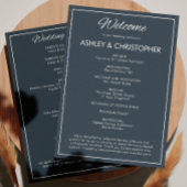 Minimalistisch Script Gunmetal Blue Wedding Programmakaart