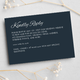Minimalistisch Script Gunmetal Blue Wedding RSVP Kaartje