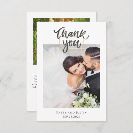 minimalistisch script hart bruiloft foto bedankkaart (Voorkant / Achterkant)