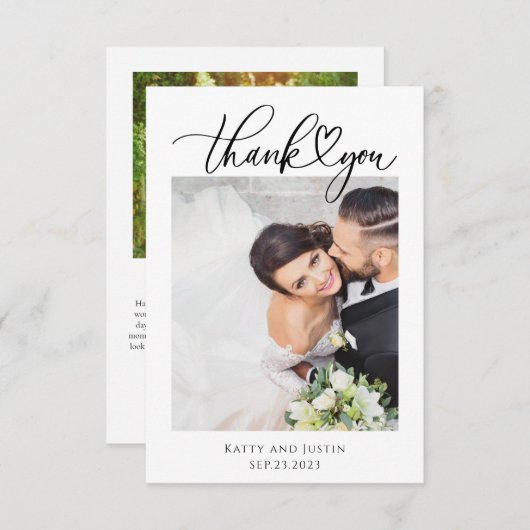 minimalistisch script hart bruiloft foto bedankkaart (Voorkant / Achterkant)