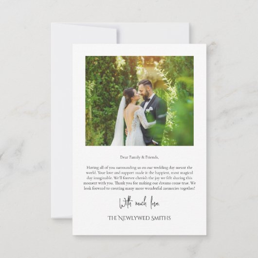 minimalistisch script hart bruiloft foto bedankkaart (Achterkant)