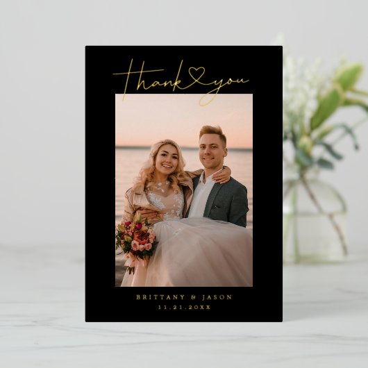 Minimalistisch script hart bruiloft fotokaart folie uitnodiging (Staand Voorkant)