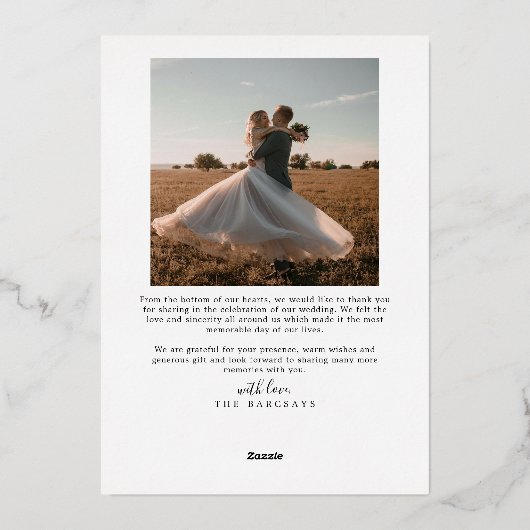 Minimalistisch script hart bruiloft fotokaart folie uitnodiging (Achterkant)