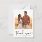 Minimalistisch Script Hart Foto Mini Bedankt Notitiekaartje (Voorkant)