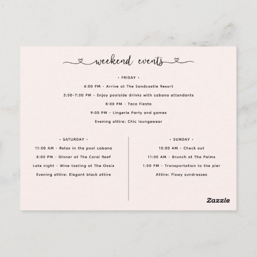 Minimalistisch Script Heart Bachelorette Weekend Briefkaart (Achterkant)