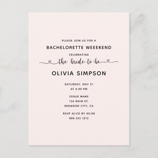 Minimalistisch Script Heart Bachelorette Weekend Briefkaart (Voorkant)
