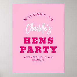 Minimalistisch script Hot Pink Hens Party Welkom Poster