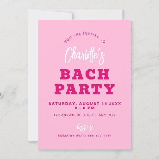 Minimalistisch Script Hot Pink Modern Bach Party Kaart (Voorkant)