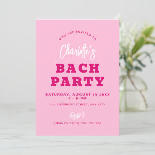 Minimalistisch Script Hot Pink Modern Bach Party Kaart