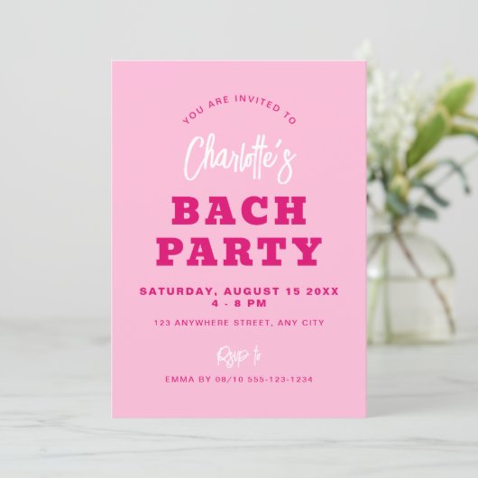 Minimalistisch Script Hot Pink Modern Bach Party Kaart (Staand voorkant)