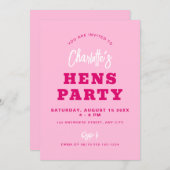 Minimalistisch script Hot Pink Modern Hens Party Kaart (Voorkant / Achterkant)