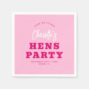 Minimalistisch script Hot Pink Modern Hens Party Servet