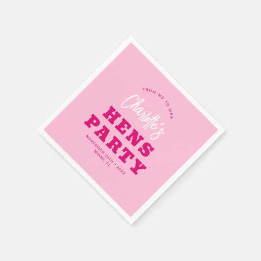 Minimalistisch script Hot Pink Modern Hens Party Servet (Hoek)