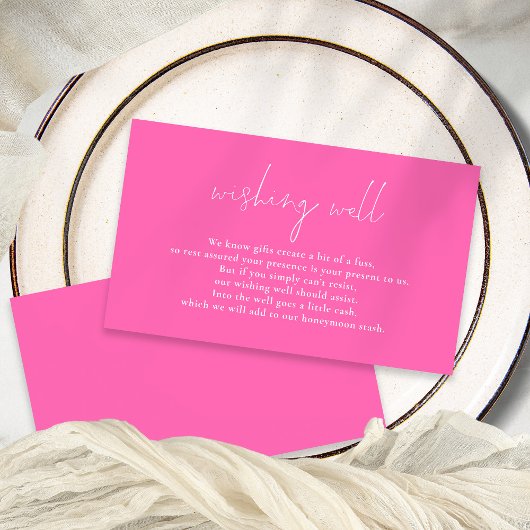 Minimalistisch Script Hot Pink Wedding Wishing Wel Informatiekaartje