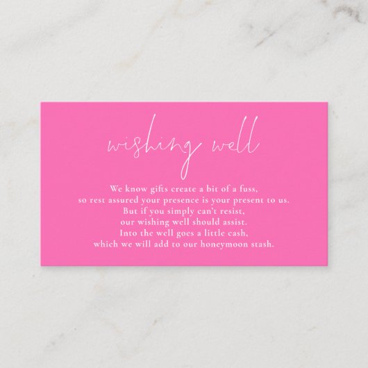 Minimalistisch Script Hot Pink Wedding Wishing Wel Informatiekaartje (Voorkant)