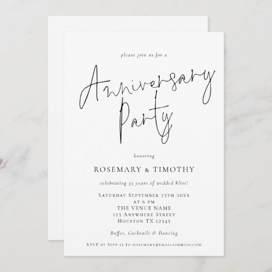 Minimalistisch script huwelijksjubileumfeest kaart (Voorkant / Achterkant)