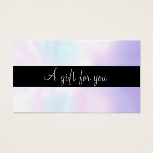 Minimalistisch Script Iriserende Cadeaubon Visitekaartje (Voorkant)