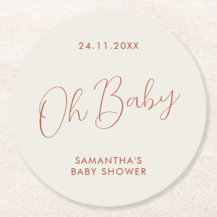 Minimalistisch script ivoor Baby Shower-dag Ronde Kartonnen Onderzetter