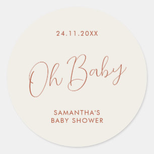 Minimalistisch script ivoor Oh Baby Shower Ronde Sticker