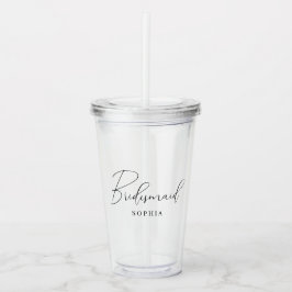 Minimalistisch script kalligrafie bruidsmeisje cad acryl drinkbeker