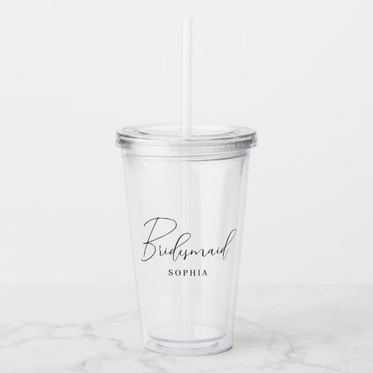 Minimalistisch script kalligrafie bruidsmeisje cad acryl drinkbeker (Voorkant)