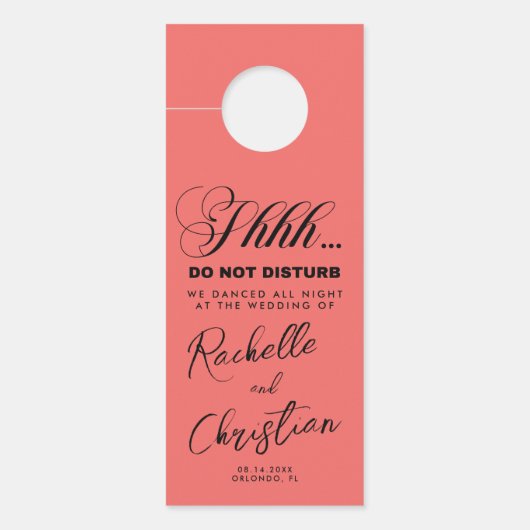 Minimalistisch script kalligrafie bruiloft gast deurhanger (Voorkant)