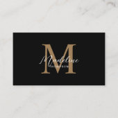 Minimalistisch script kalligrafie zwart goud monog visitekaartje (Voorkant)