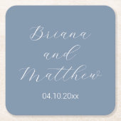 Minimalistisch script kalligraphy Dusty Blue Weddi Kartonnen Onderzetters (Voorkant)