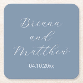 Minimalistisch script kalligraphy Dusty Blue Weddi Kartonnen Onderzetters
