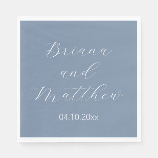 Minimalistisch script kalligraphy Dusty Blue Weddi Servet (Voorkant)