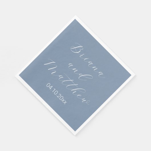 Minimalistisch script kalligraphy Dusty Blue Weddi Servet (Hoek)
