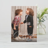 Minimalistisch script Kerstgejuich 1 foto Feestdagenkaart (Staand voorkant)