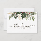 Minimalistisch script Kerstmis groen bruiloft Bedankkaart (Voorkant)