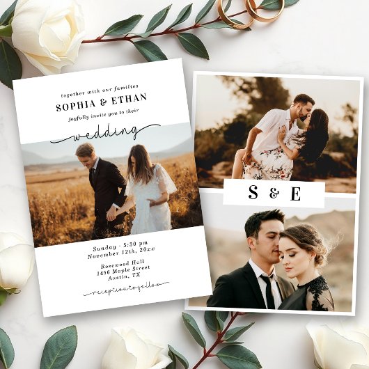 Minimalistisch Script Klassieke Elegante Foto Brui Kaart
